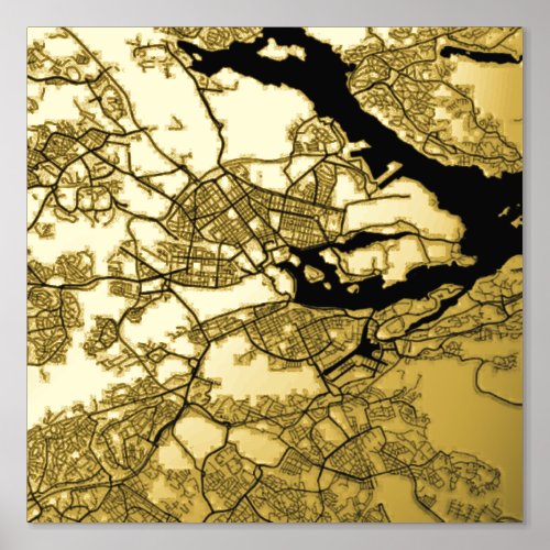 Modern Elegant Classy Gift Map of Stockholm Sweden Foil Prints