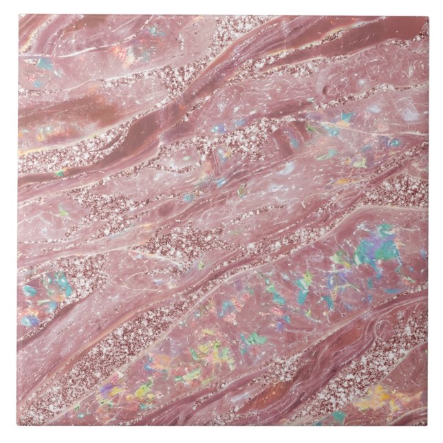    Modern Elegant Classy Marble Blush Pink Glitter Ceramic Tile (Front)