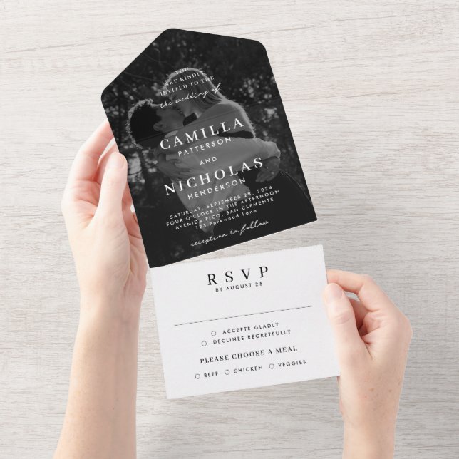Modern Elegant Classy Photo RSVP Wedding All In One Invitation (Tearaway)