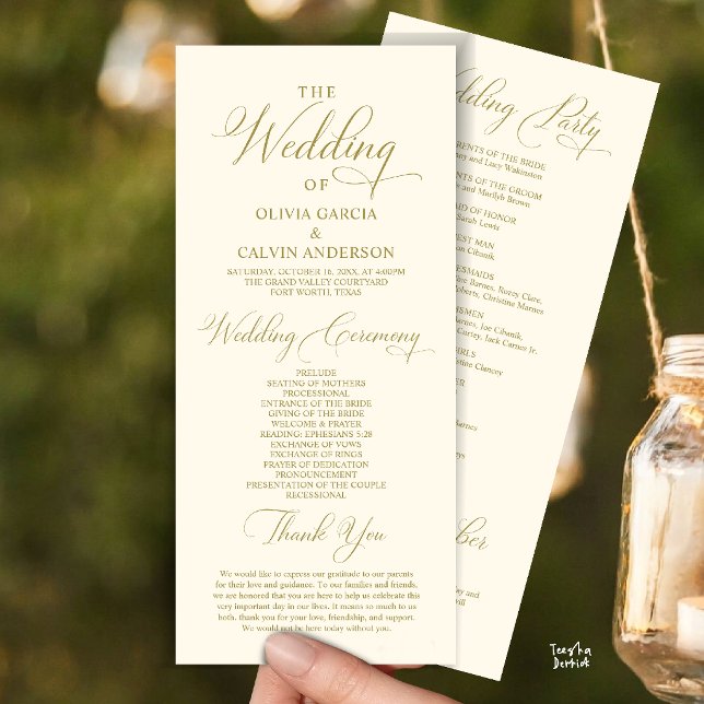 Modern Elegant Classy Wedding Ceremony Order Program (Modern Elegant Classy Wedding Ceremony Order Program Card in yellow gold cream)