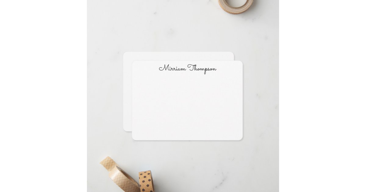 Modern Elegant Clean Girly Black Name Note Card | Zazzle