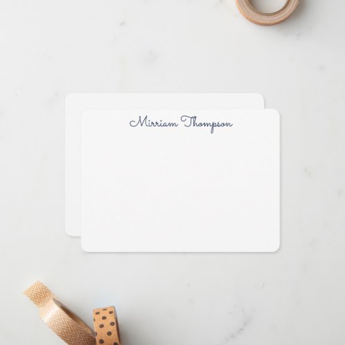 Modern Elegant Clean Girly Navy Blue Name Note Card