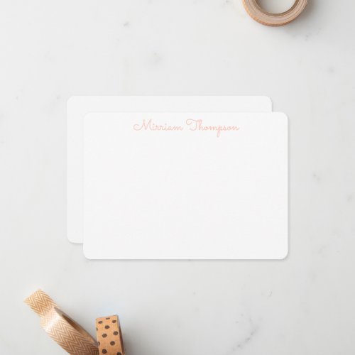 Modern Elegant Clean Girly Orange Name Note Card