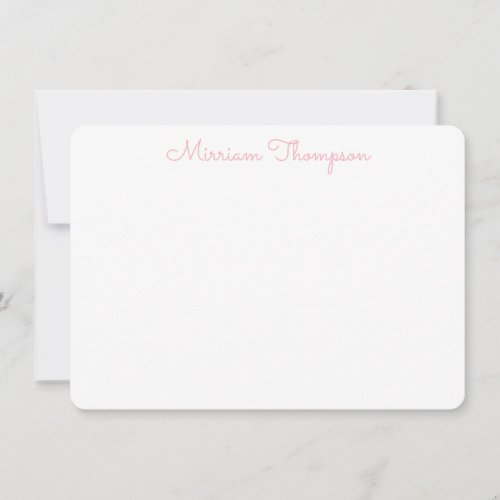 Modern Elegant Clean Girly Pink Name Note Card