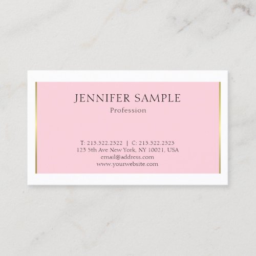 Modern Elegant Clean Plain Trendy Pink Gold Design Business Card