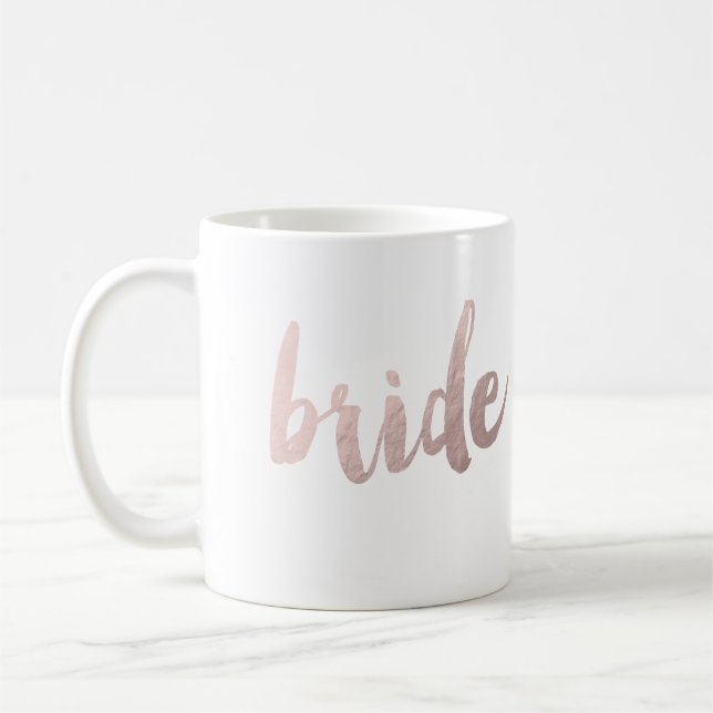 modern elegant clear faux rose gold "bride" coffee mug (Left)