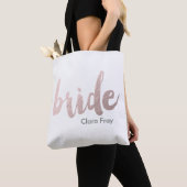 modern elegant clear faux rose gold "bride" tote bag (Close Up)