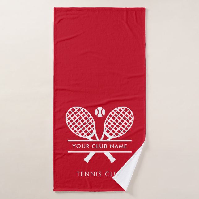 Modern Elegant Club Name Tennis Red Team Bath Towel (Bath Towel)