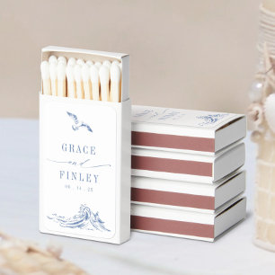 Modern Elegant Coastal Chic Blue Wedding Matchboxes