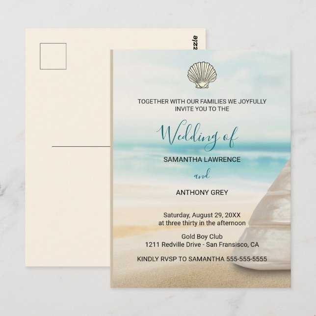 Modern Elegant Coastal Wedding Invitation Postcard (Front/Back)