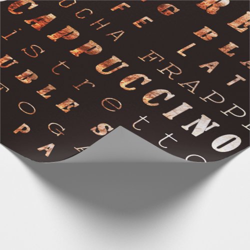 Modern Elegant Coffee Types Typography Brown Wrapping Paper