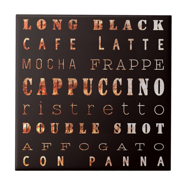 Modern Elegant Coffee Types Typography  Ceramic Tile (Front)