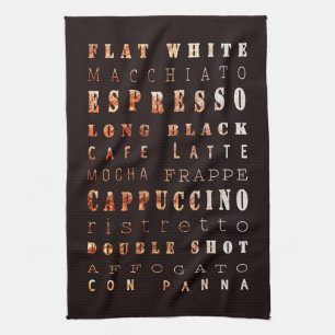 Modern Elegant Coffee Types Typography Kitchen Towel