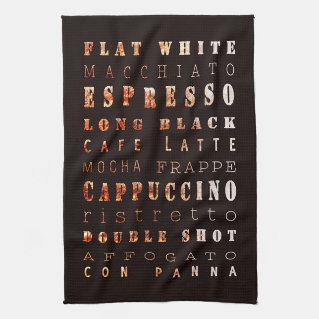 Modern Elegant Coffee Types Typography Kitchen Towel (Vertical)