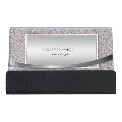 Modern Elegant  Colorful Glitter Bokeh Frame Desk Business Card Holder