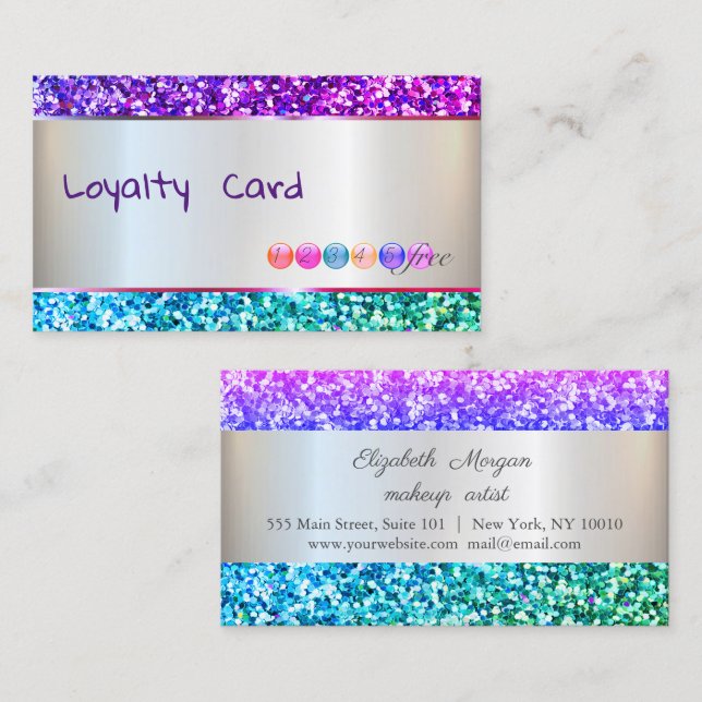 Modern Elegant,Colorful Glitter Striped  Loyalty Card (Front/Back)