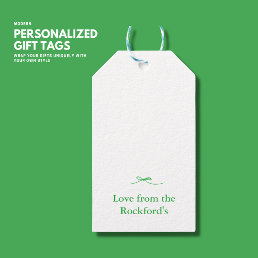 Modern Elegant Colorful Green Bow Monogram Gift Tags