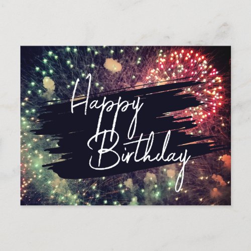   Modern Elegant Colorful Happy Birthday Fireworks Postcard