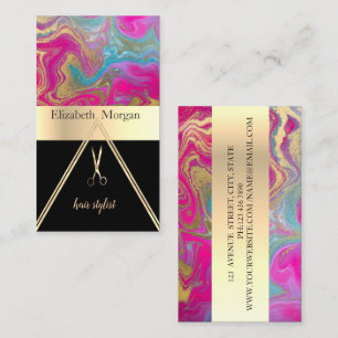 Modern Elegant Colorful Marble Gold Black,Scissors Business Card