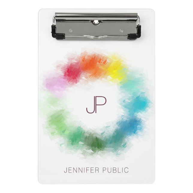 Modern Elegant Colorful Monogrammed Template Mini Clipboard (Front)