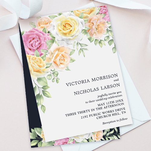 Modern Elegant Colorful Roses Wedding Invitation