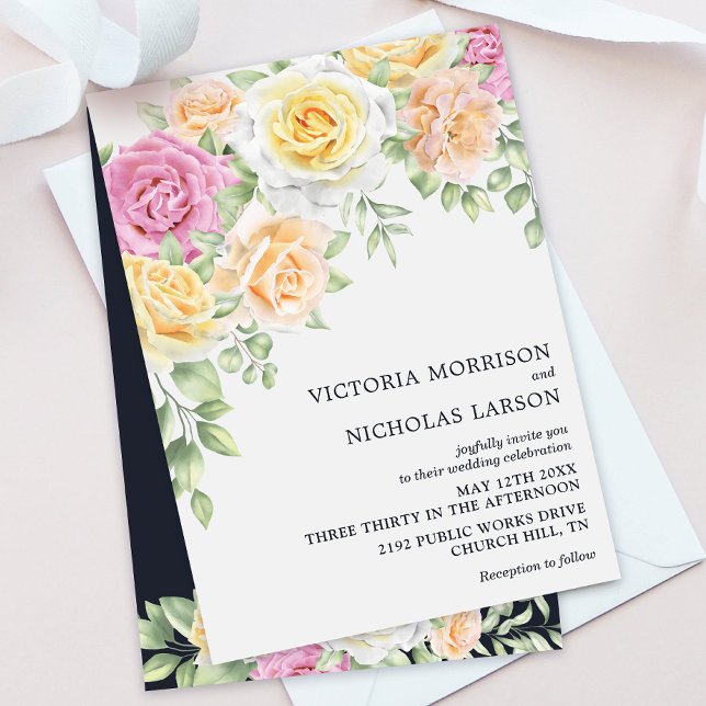 Modern Elegant Colorful Roses Wedding Invitation (Creator Uploaded)