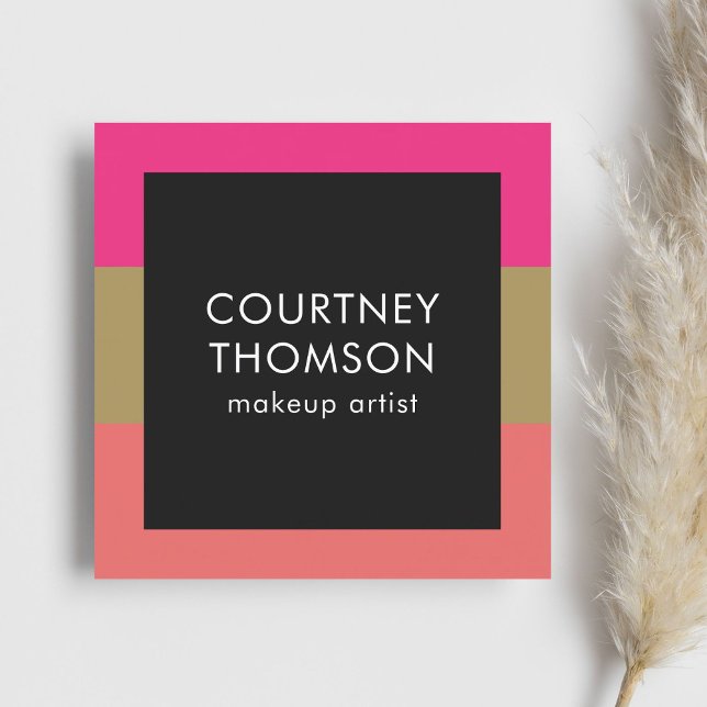 Modern Elegant Colorful Stripes Makeup Artist Square Business Card (Creator Uploaded)