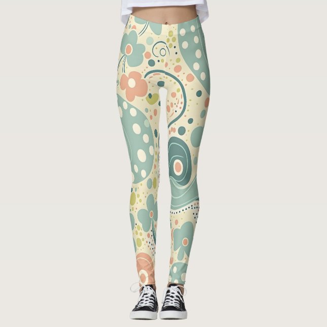 Modern Elegant Colorful Stylish Floral Shapes Leggings (Front)