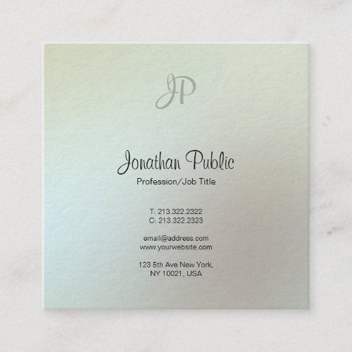 Modern Elegant Colors Monogram Professional Luxury Square Business Card