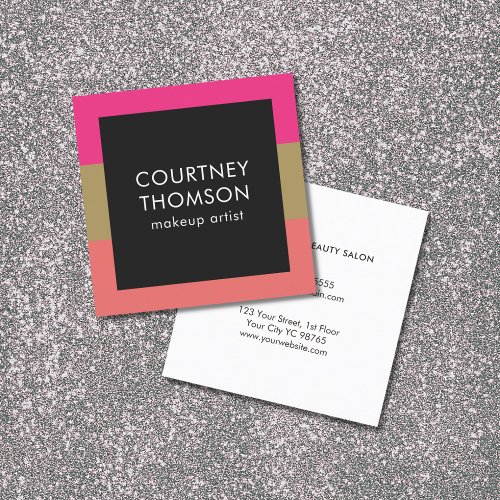 Modern Elegant Colorsul Stripes Makeup Artist Square Business Card