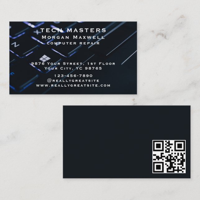 Modern Elegant Computer Repair qr code Business Card (Front/Back)