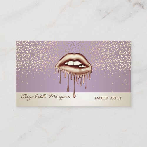 Modern ElegantConfetti Metallic Dripping Lips Business Card