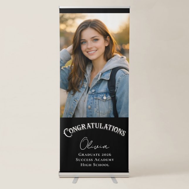 Modern Elegant Congratulations Photo Graduation Retractable Banner (Front)
