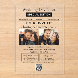 Modern Elegant Contemporary Newspaper Wedding Acrylic Invitations