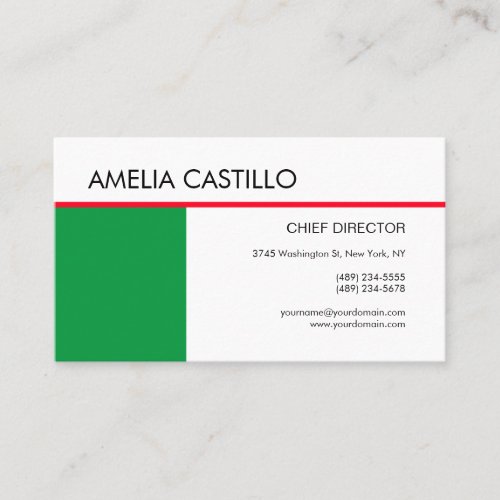Modern Elegant Contemporary Plain Green Red White Business Card