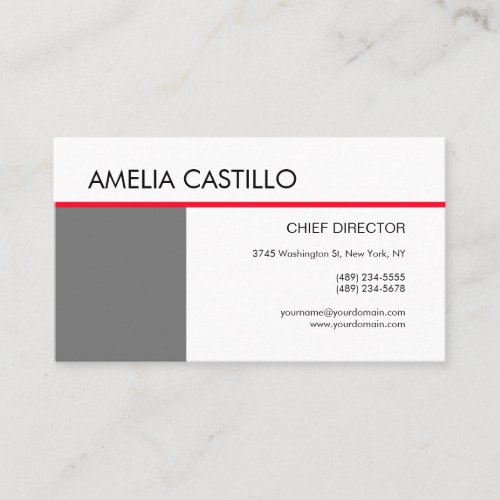 Modern Elegant Contemporary Plain Grey Red White Business Card