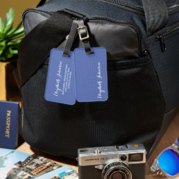Modern Elegant Cool Denim Blue Checkered Travel Luggage Tag