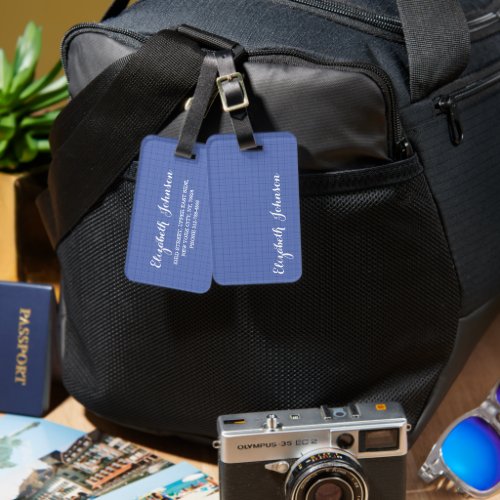 Modern Elegant Cool Denim Blue Checkered Travel Luggage Tag