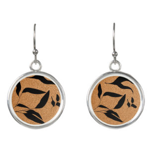Modern Elegant Copper & Black Floral Earrings