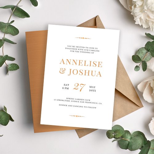 Modern elegant copper gold typography wedding invitation