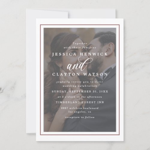 Modern Elegant Copper Rose Frame Photo Wedding Invitation