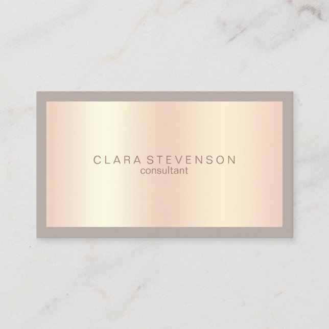 Modern elegant copper rose gold & grey consultant business card (Front)