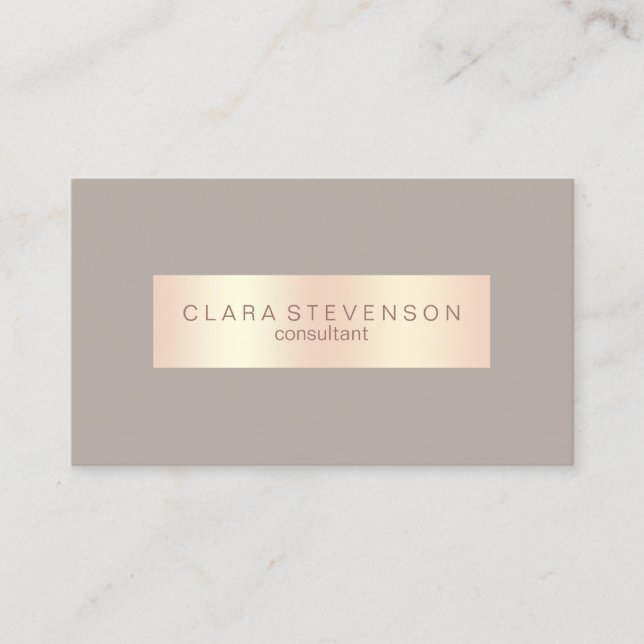 Modern elegant copper rose gold & grey consultant business card (Front)
