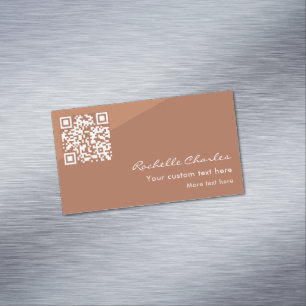 Modern Elegant Copper Tan QR Code Business Card Magnet