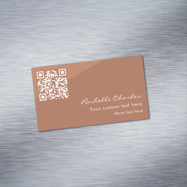 Modern Elegant Copper Tan QR Code  Business Card Magnet (In Situ)