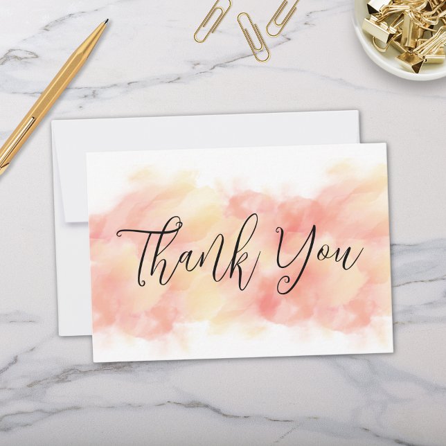 Modern Elegant Coral Peach Flat Thank You Cards (Elegant Modern Simple Minimal Coral and Peach Thank You Cards)