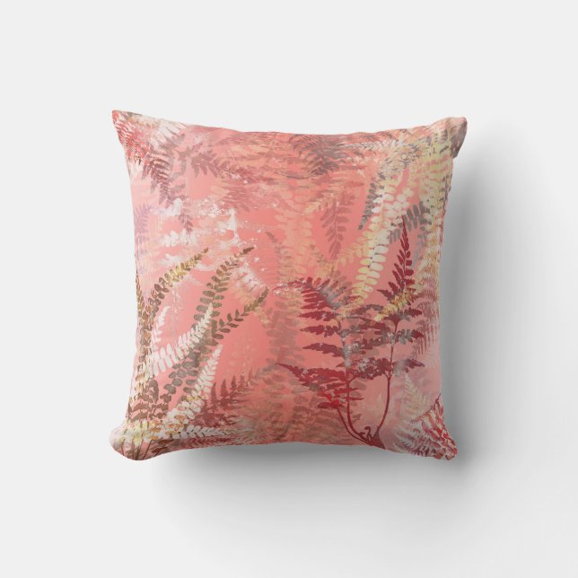 Modern Elegant Coral Pink Frond Throw Pillow (Front)