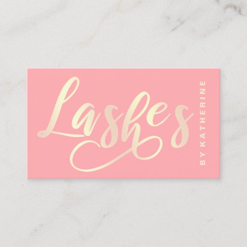 Modern elegant coral pink  gold lashes extension business card