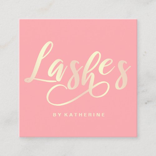 Modern elegant coral pink  gold lashes extension square business card