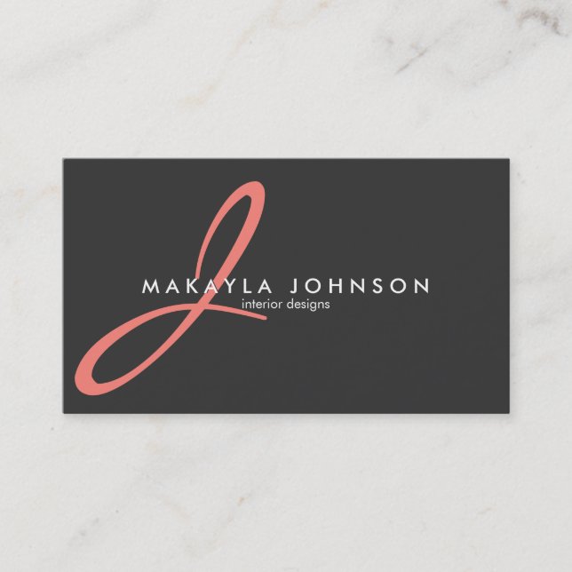 Modern & Elegant coral pink Monogram Professional Business Card (Front)